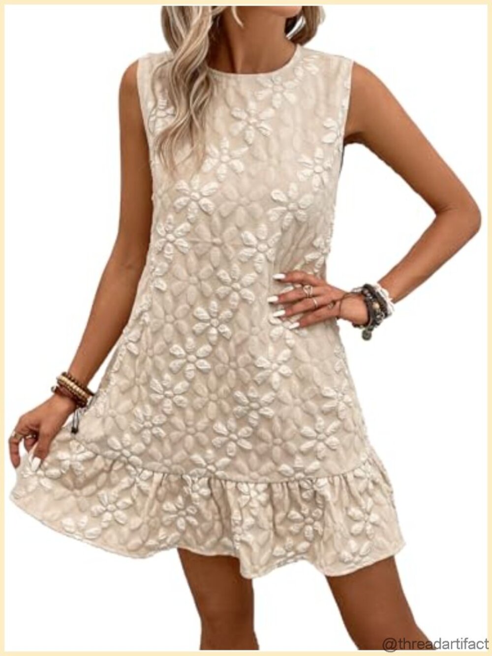 Sleeveless Ruffle Hem Smock Tank Mini Dress Casual Summer A-Line